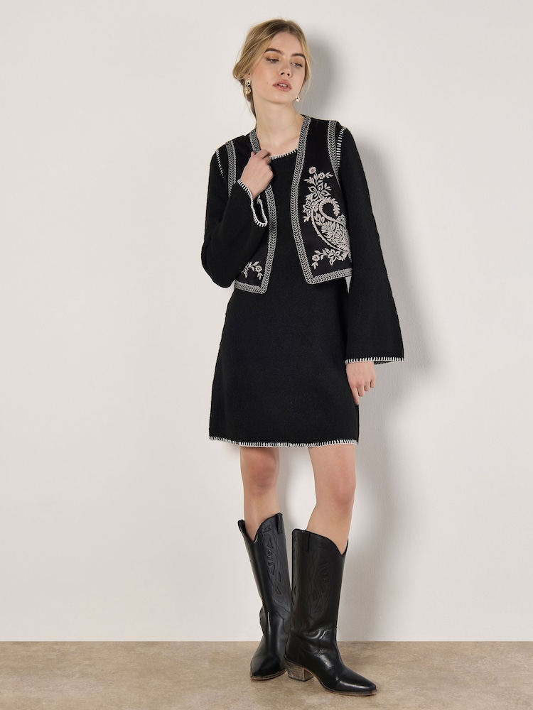 Apricot Black Blanket Stitch Knit Swing Dress - Image 1 of 5