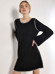 Apricot Black Blanket Stitch Knit Swing Dress - Image 2 of 5
