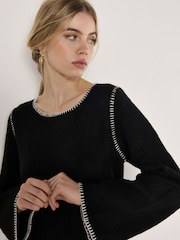 Apricot Black Blanket Stitch Knit Swing Dress - Image 3 of 5
