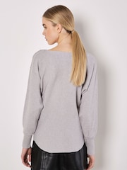 Apricot Grey Stud Neck Ribbed Batwing Jumper - Image 2 of 4