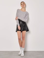 Apricot Grey Stud Neck Ribbed Batwing Jumper - Image 3 of 4