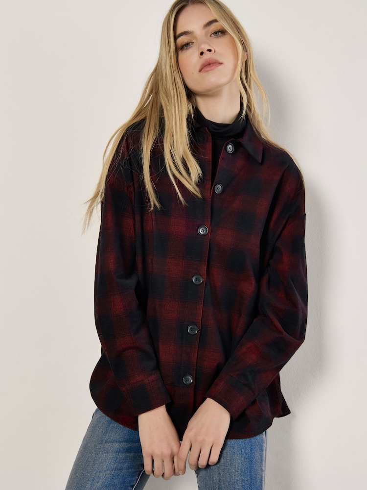 Apricot Red Oversized Distressed 100% Cotton Check Shirt - Image 1 of 4