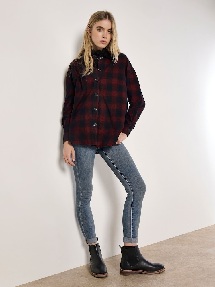 Apricot Red Oversized Distressed 100% Cotton Check Shirt - Image 2 of 4