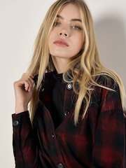 Apricot Red Oversized Distressed 100% Cotton Check Shirt - Image 3 of 4