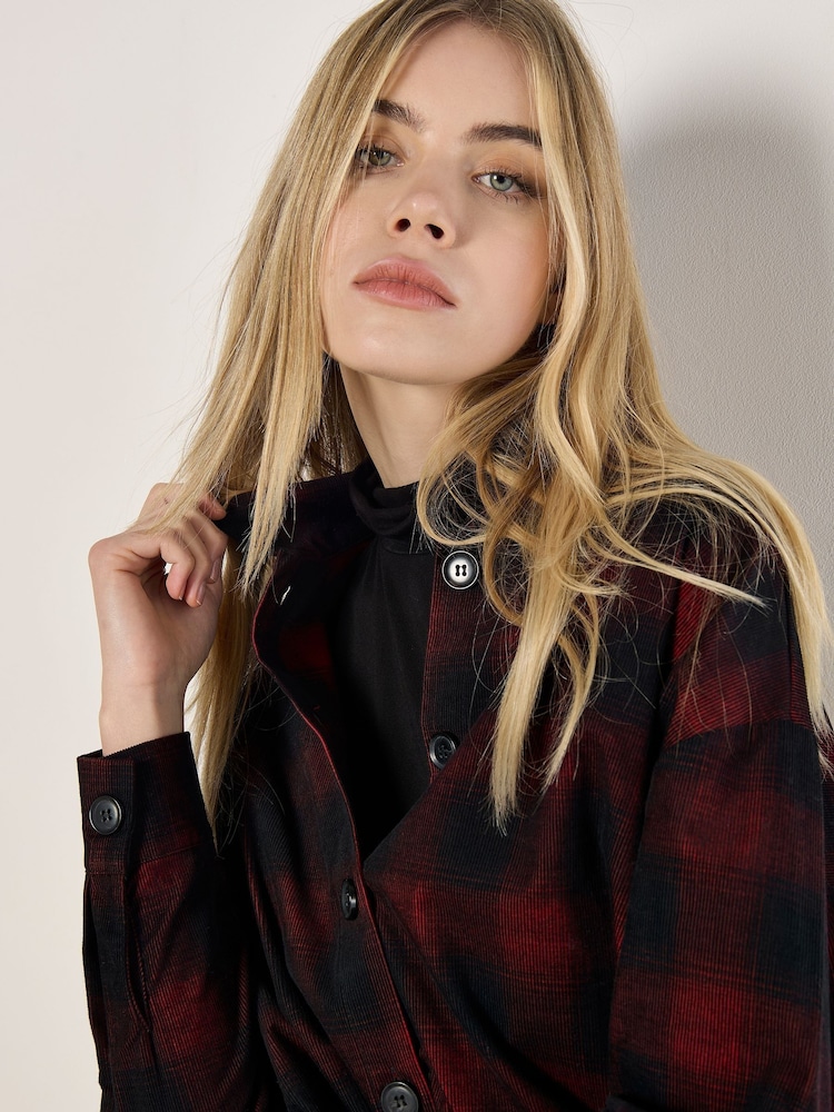Apricot Red Oversized Distressed 100% Cotton Check Shirt - Image 3 of 4