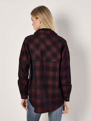 Apricot Red Oversized Distressed 100% Cotton Check Shirt - Image 4 of 4