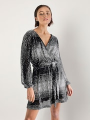 Apricot Black Ombre Sequin Batwing Dress - Image 2 of 5