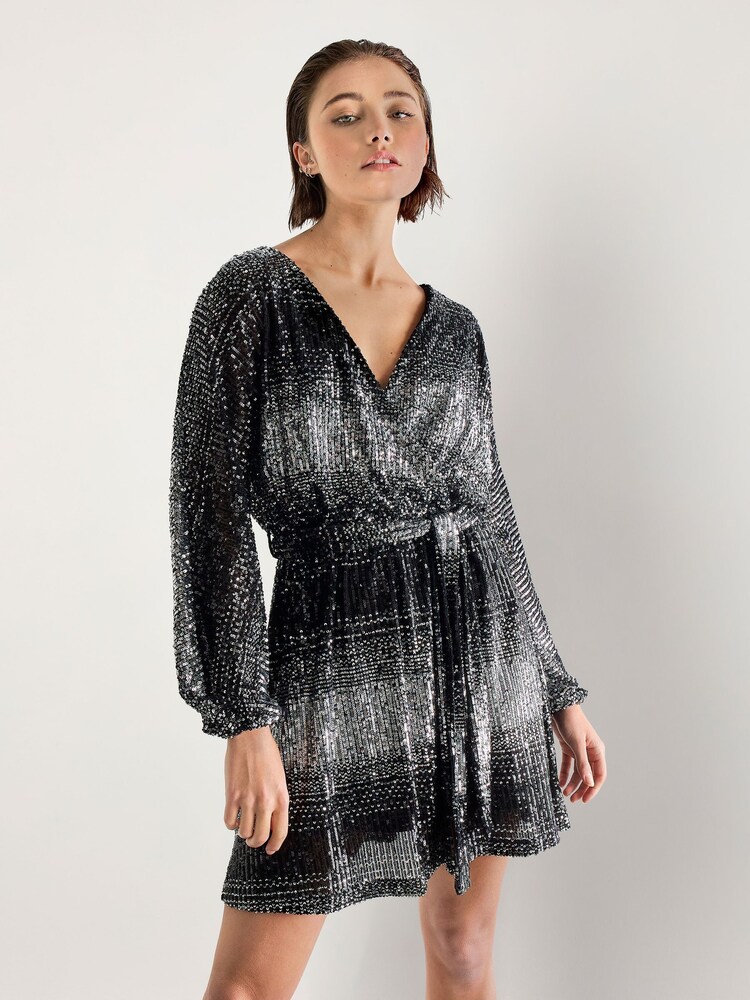 Apricot Black Ombre Sequin Batwing Dress - Image 2 of 5
