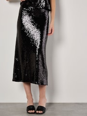 Apricot Black Sequin Bias Cut Midaxi Skirt - Image 1 of 4