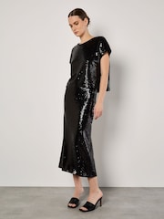 Apricot Black Sequin Bias Cut Midaxi Skirt - Image 2 of 4