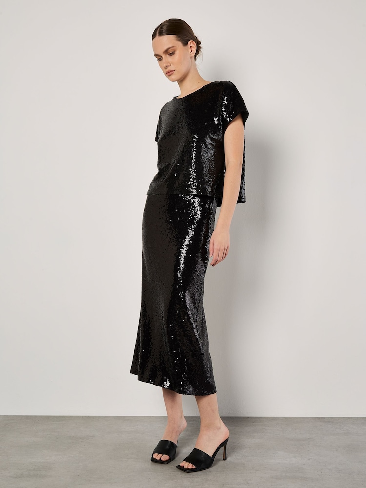 Apricot Black Sequin Bias Cut Midaxi Skirt - Image 2 of 4 Apricot Black Sequin Bias Cut Midaxi Skirt - Image 2 of 4