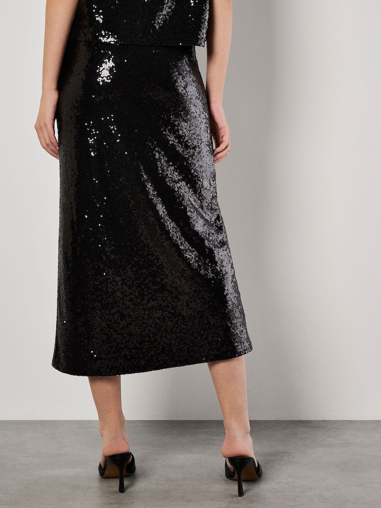 Apricot Black Sequin Bias Cut Midaxi Skirt - Image 4 of 4 Apricot Black Sequin Bias Cut Midaxi Skirt - Image 4 of 4