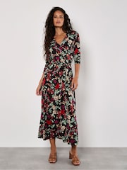 Apricot Black Colourful Leaves and Blooms Dress - Image 1 of 5