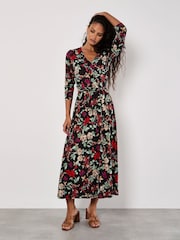 Apricot Black Colourful Leaves and Blooms Dress - Image 2 of 5