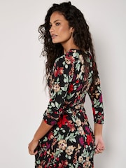 Apricot Black Colourful Leaves and Blooms Dress - Image 4 of 5