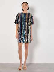 Apricot Black Sequin Stripe T-Shirt Dress - Image 2 of 3