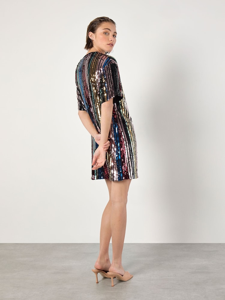 Apricot Black Sequin Stripe T-Shirt Dress - Image 3 of 3