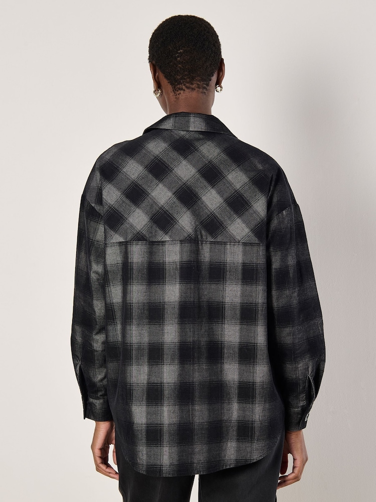 Apricot Grey Oversized Distressed 100% Cotton Check Shirt - Image 4 of 4