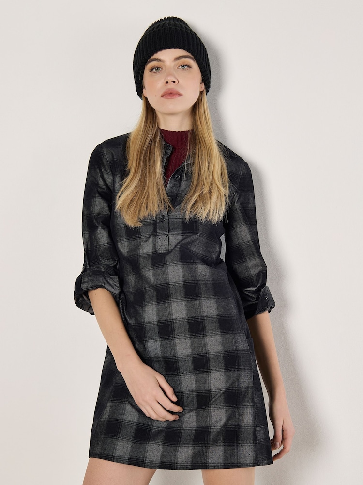 Apricot Grey Distressed Check Pocket 100% Cotton Shirt Dress - Image 1 of 4