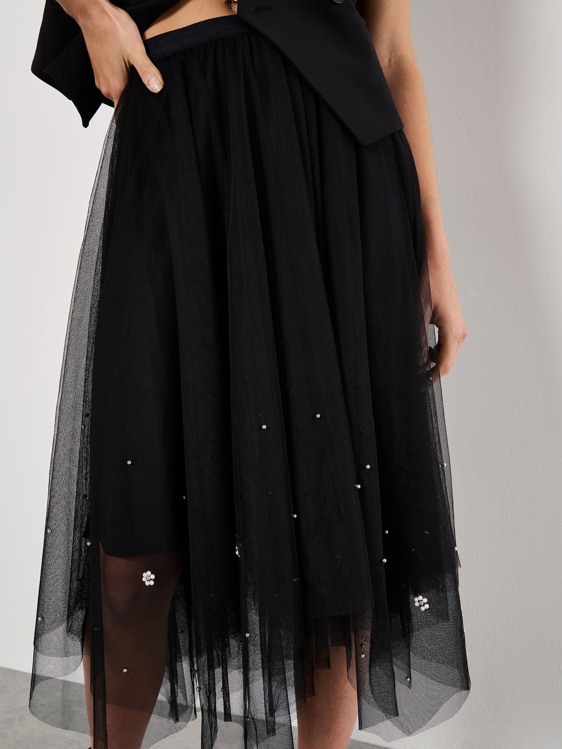 Buy Apricot Black Pearls Hem Tulle Midi Skirt from the Next UK