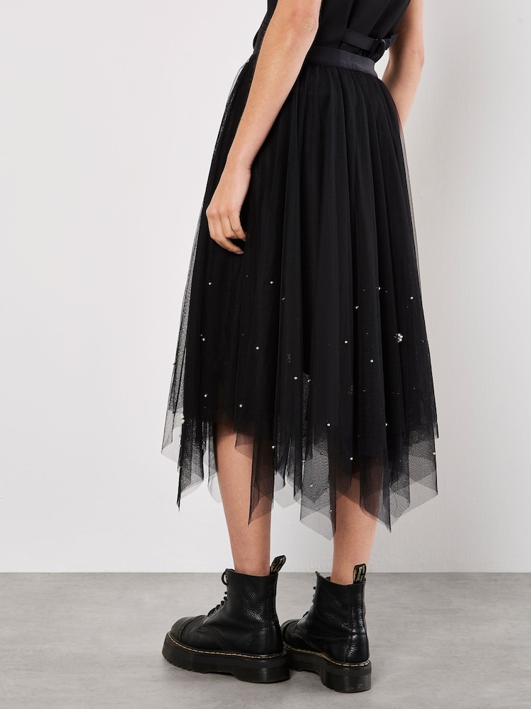 Apricot Black Pearls Hem Tulle Midi Skirt - Image 5 of 5 Apricot Black Pearls Hem Tulle Midi Skirt - Image 5 of 5