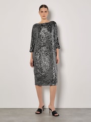 Apricot Grey Sequin Lines Cocoon Dress - Image 2 of 5