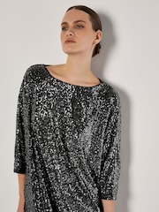 Apricot Grey Sequin Lines Cocoon Dress - Image 3 of 5