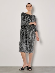 Apricot Grey Sequin Lines Cocoon Dress - Image 5 of 5