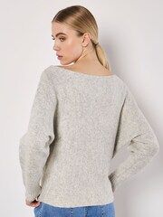 Apricot Grey Slash Neck Batwing Jumper - Image 4 of 4