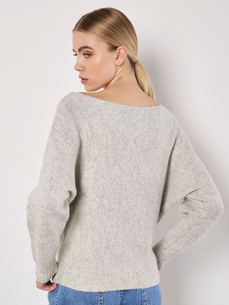 Apricot Grey Slash Neck Batwing Jumper - Image 4 of 4