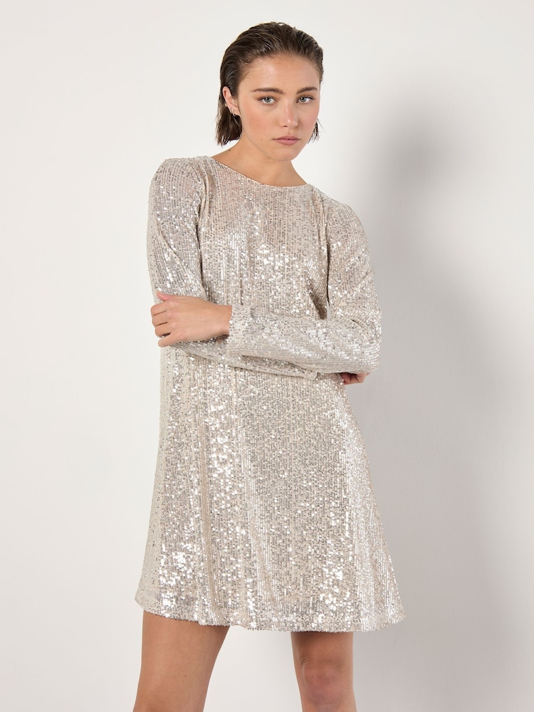 Apricot Natural Sequin Lines A-Line Flare Dress - Image 2 of 4