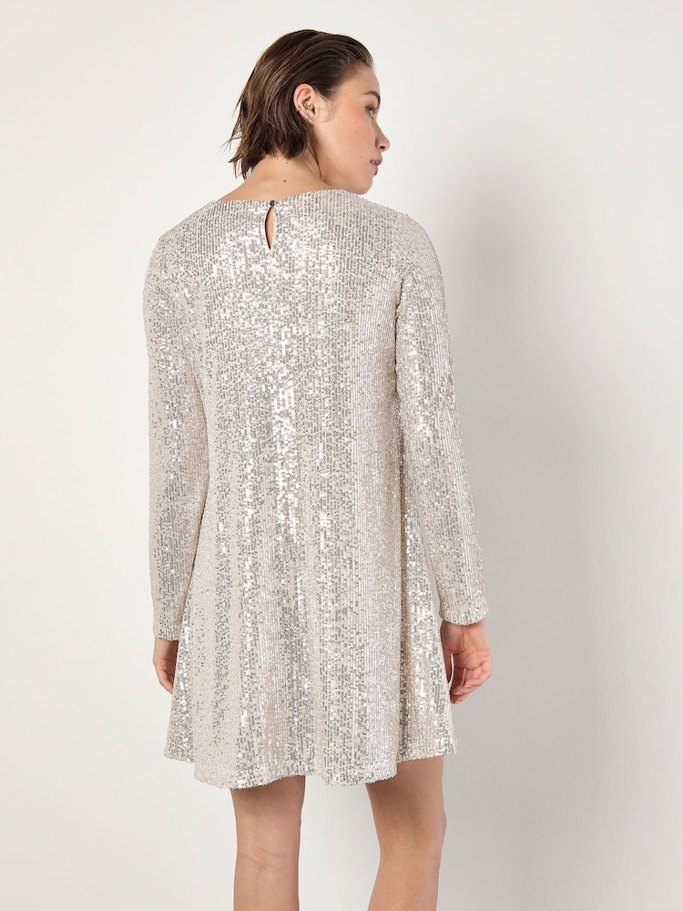 Apricot Natural Sequin Lines A-Line Flare Dress - Image 4 of 4