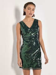 Apricot Green Sequin Glitz Panel Bodycon Dress - Image 3 of 5
