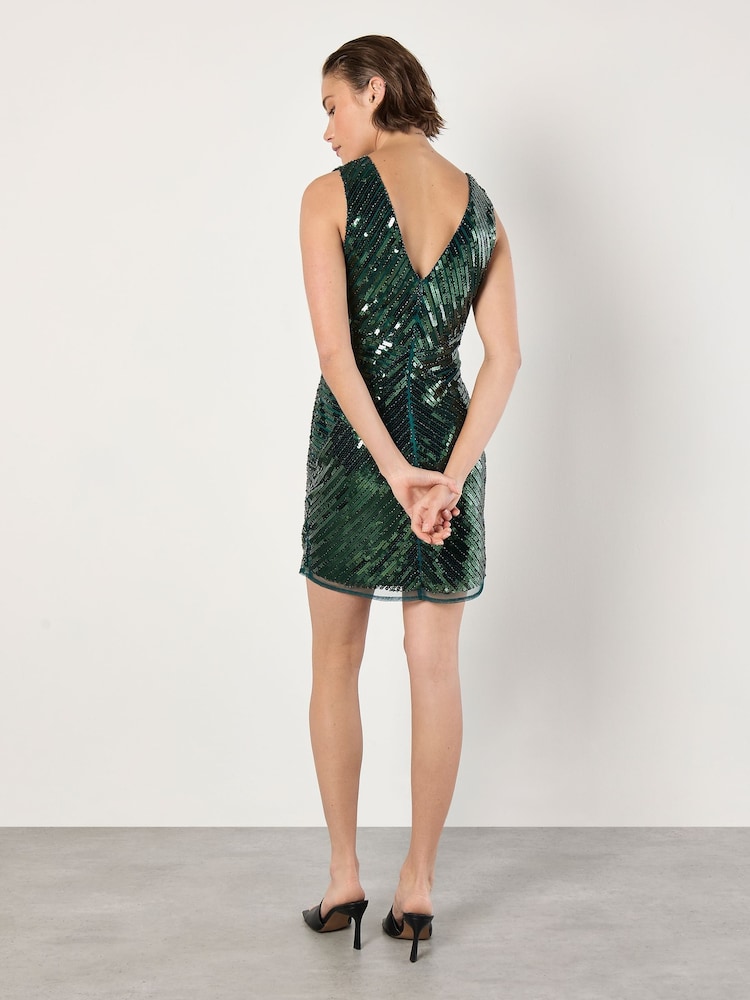 Apricot Green Sequin Glitz Panel Bodycon Dress - Image 5 of 5