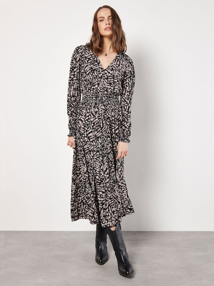Apricot Black Hatched Textured Tier Dress - Image 5 of 5