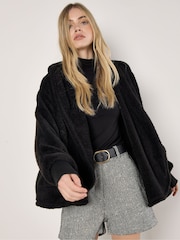 Apricot Black Fleece Waterfall Open Cardigan - Image 1 of 5