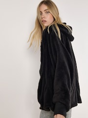 Apricot Black Fleece Waterfall Open Cardigan - Image 2 of 5