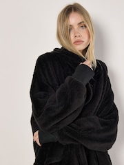 Apricot Black Fleece Waterfall Open Cardigan - Image 5 of 5