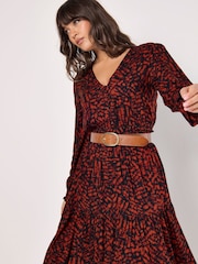 Apricot Red Hatched Textured Tier Dress - Image 3 of 5