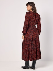 Apricot Red Hatched Textured Tier Dress - Image 4 of 5