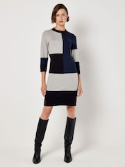 Apricot Blue Constructive Colourblock Knit Dress - Image 1 of 4