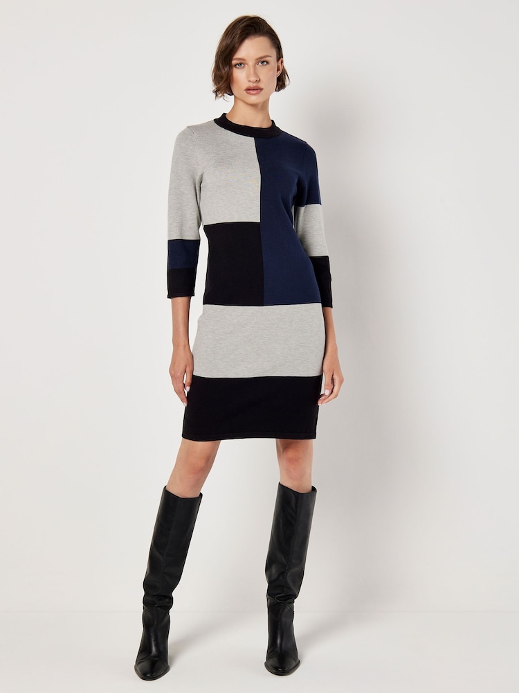 Apricot Blue Constructive Colourblock Knit Dress - Image 1 of 4