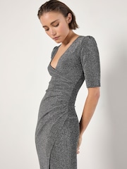 Apricot Black Foil Sparkle Side Ruched Dress - Image 1 of 4