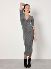 Apricot Black Foil Sparkle Side Ruched Dress - Image 2 of 4