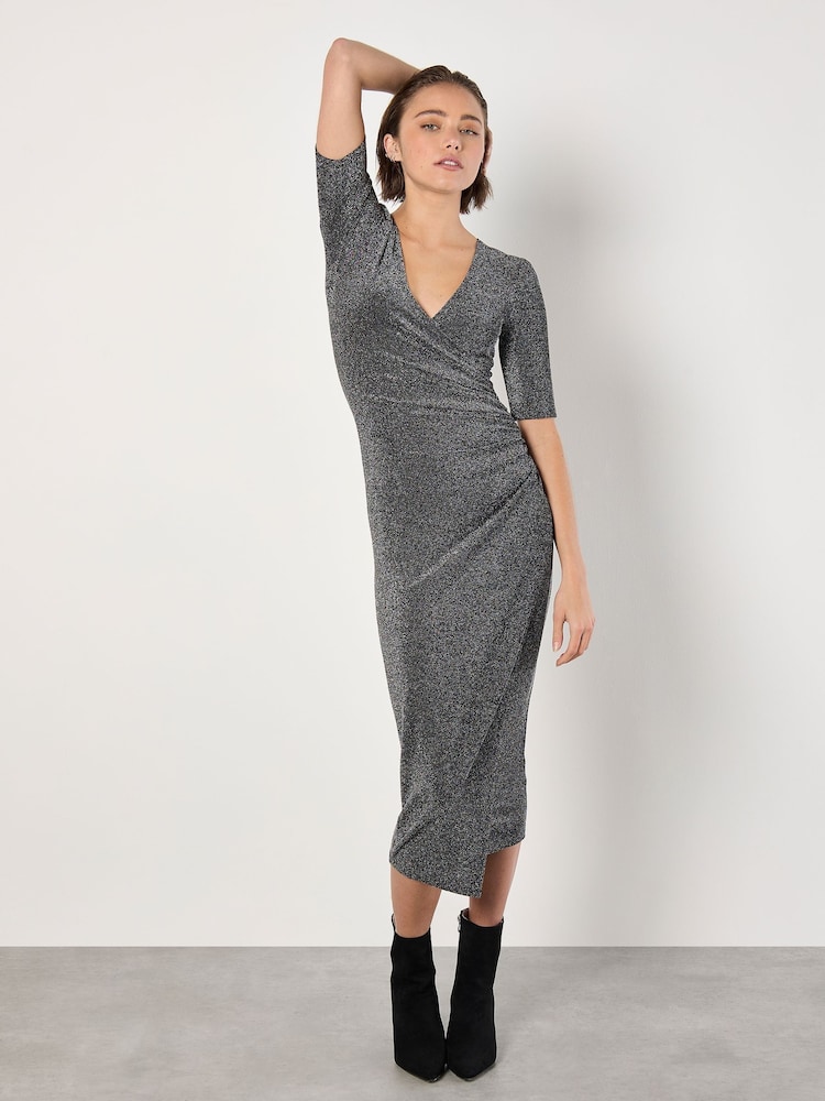 Apricot Black Foil Sparkle Side Ruched Dress - Image 2 of 4