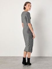 Apricot Black Foil Sparkle Side Ruched Dress - Image 4 of 4
