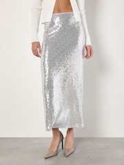 Apricot Silver Sequin Bias Cut Midaxi Skirt - Image 2 of 6