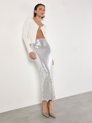 Apricot Silver Sequin Bias Cut Midaxi Skirt - Image 3 of 6