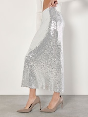 Apricot Silver Sequin Bias Cut Midaxi Skirt - Image 4 of 6