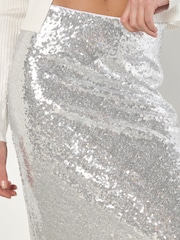 Apricot Silver Sequin Bias Cut Midaxi Skirt - Image 5 of 6